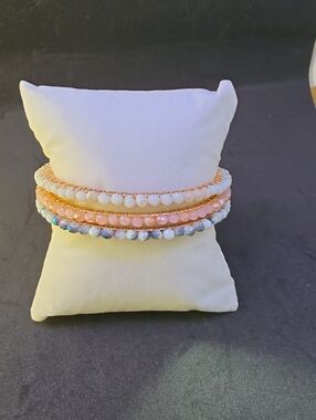Stackable Rose Gold and Pastel Bead Bracelet Set - Women Jewelry